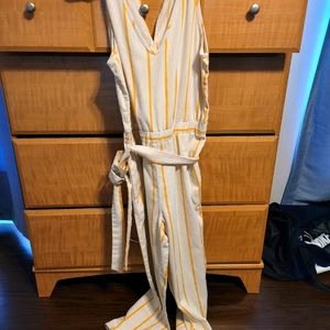 Yellow and White Striped Jumpsuit Sleeveless